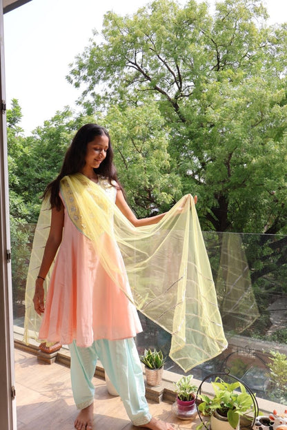 Pastel Ombre Kurta Set with Yellow Dupatta