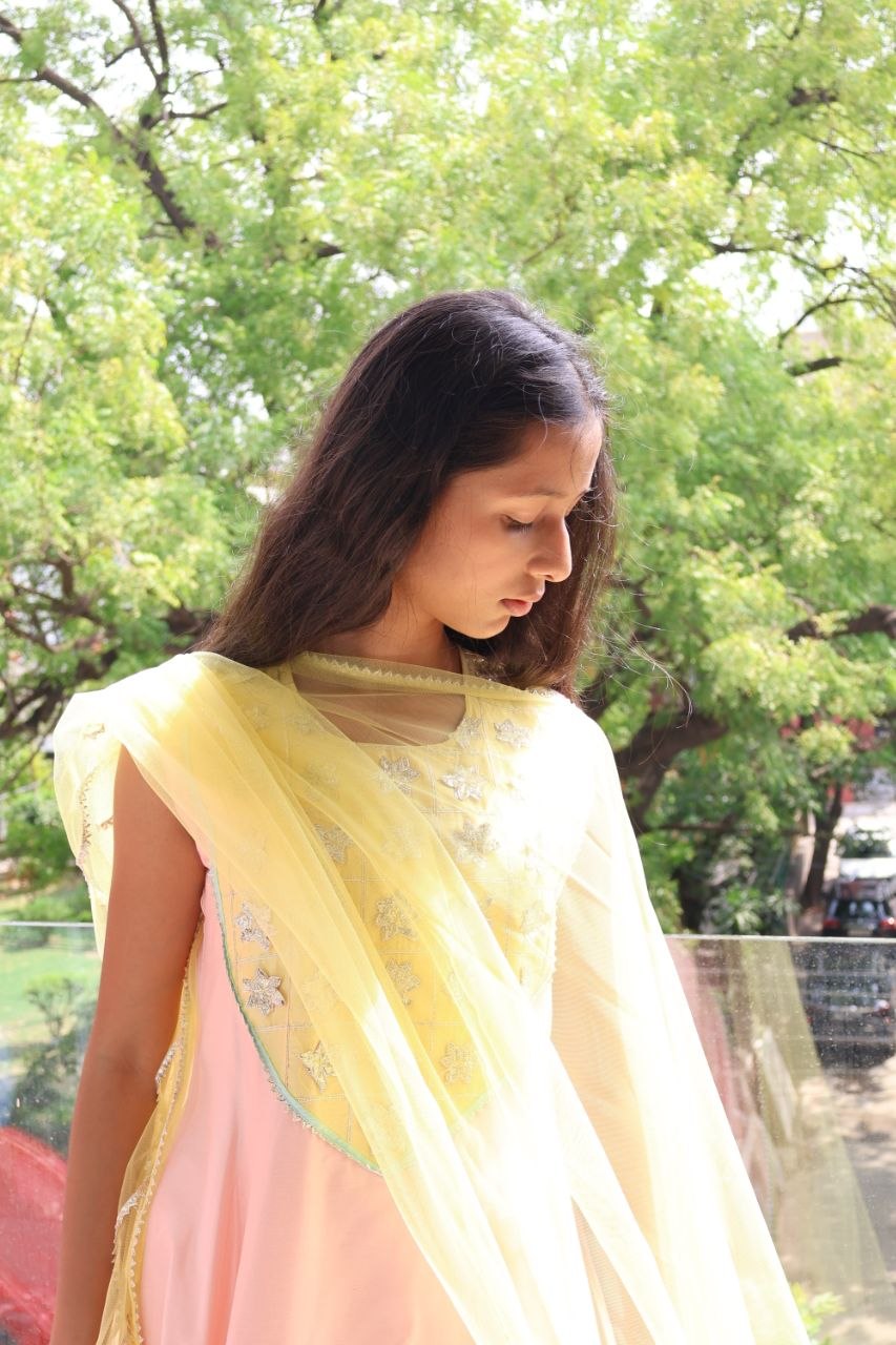 Pastel Ombre Kurta Set with Yellow Dupatta