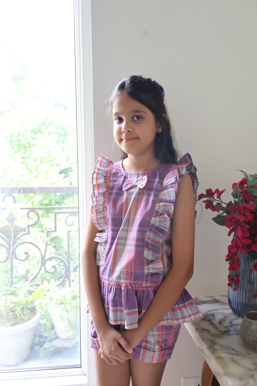 Lilac Checkered Girls Co-ord Set