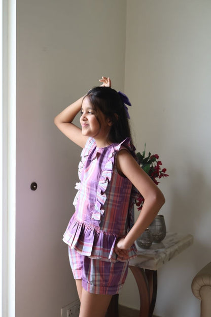 Lilac Checkered Girls Co-ord Set