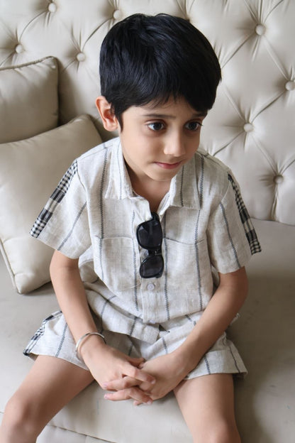 Beige Striped Boys Co-ord Set
