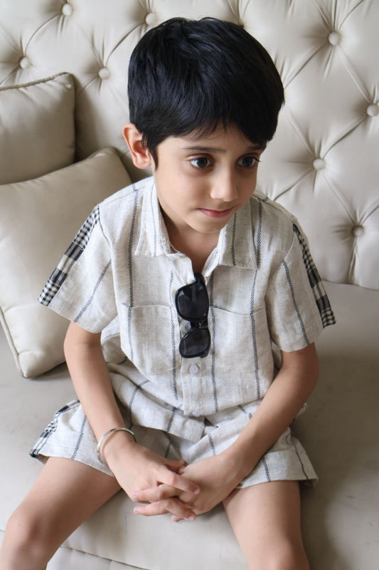 Beige Striped Boys Co-ord Set