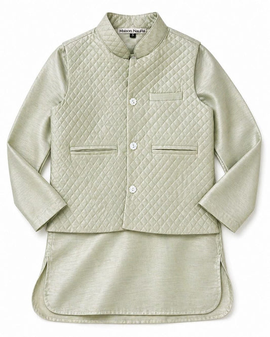 Mint green kurta set for boys with Jacket
