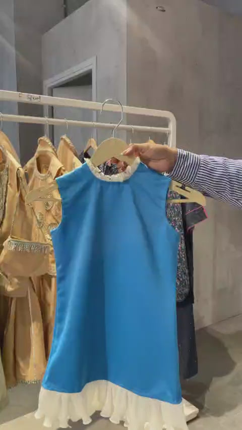 Blue Satin Frill Dress